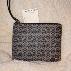 Anne Klein Black and Gray Monogram Pouch